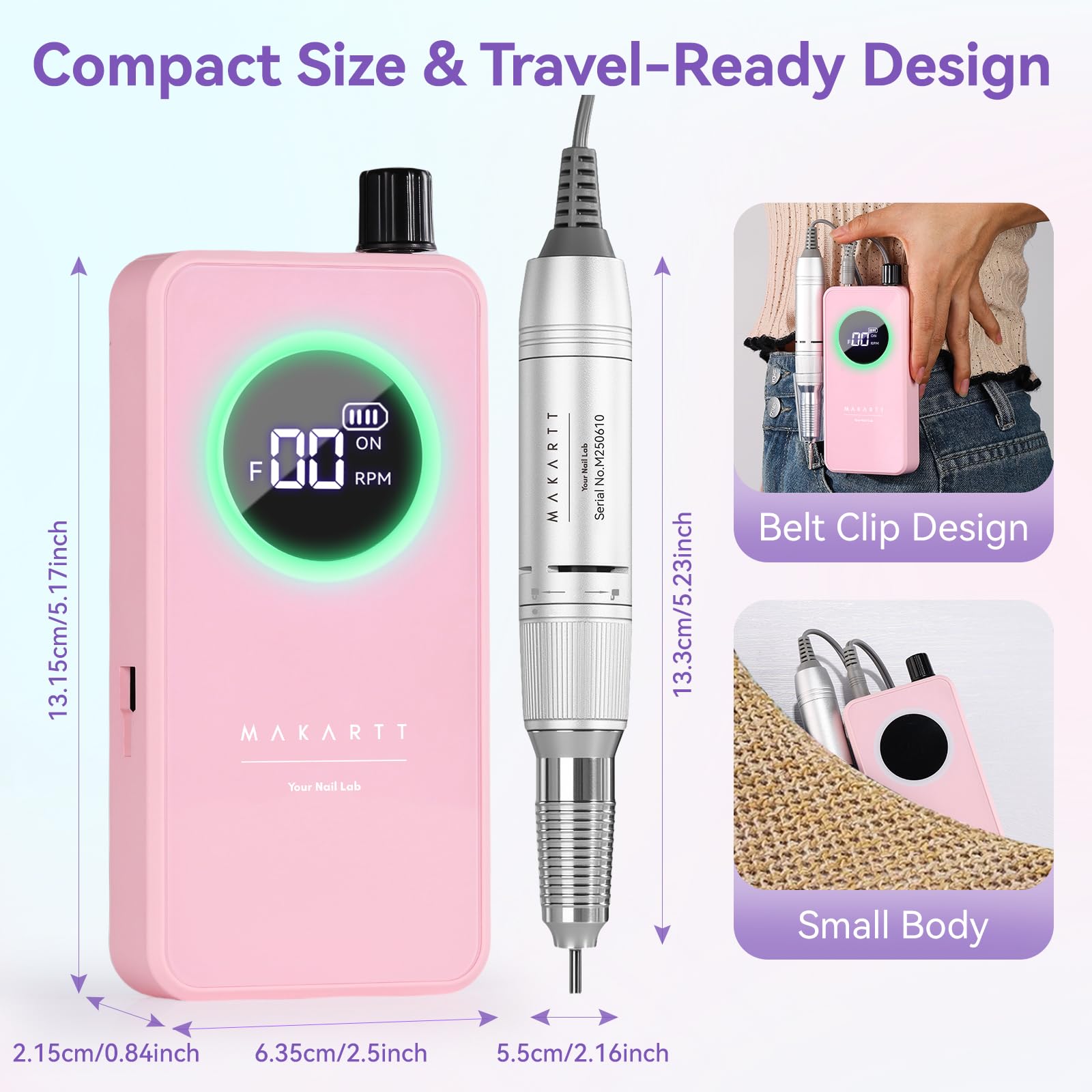 Makartt Rechargeable Nail Drill USB-C charging for quick top ups.