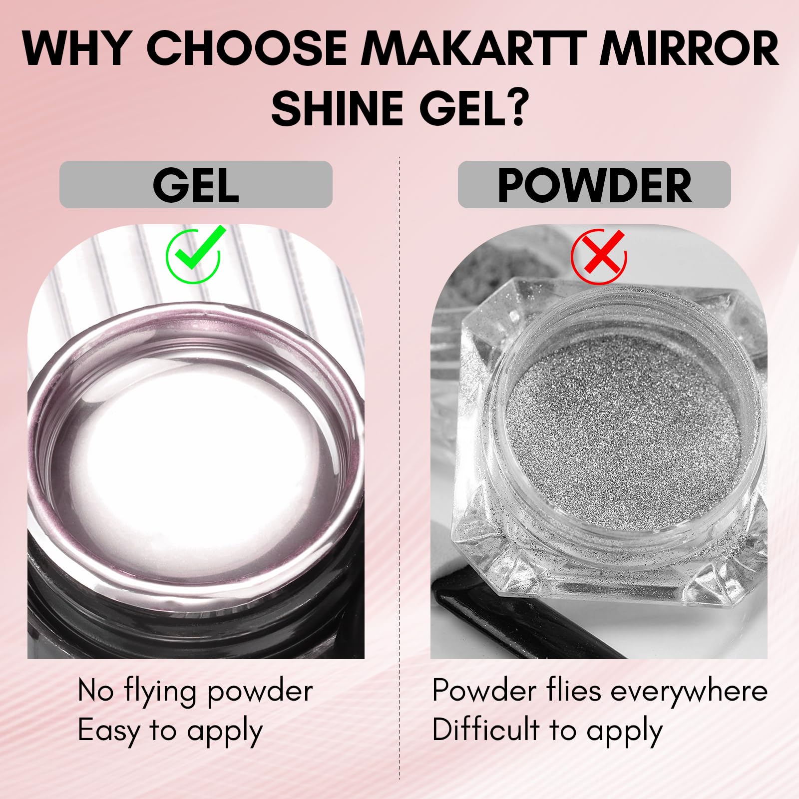 Makartt Rose Gold Metal Paint Glossy Finish highlights shiny, statement nails.