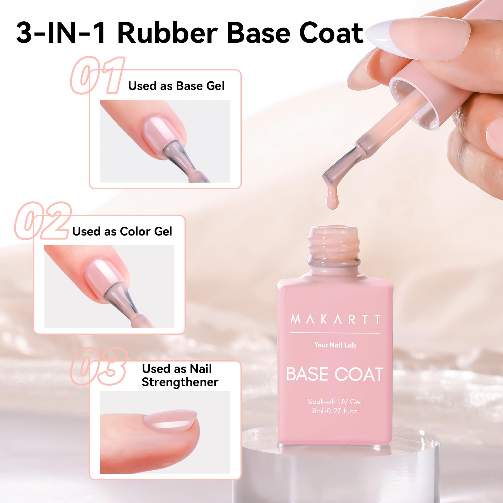 Makartt rubber base gel 2in1 color coat—natural color with added strength.
