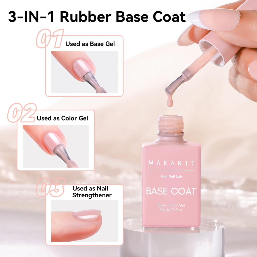 Makartt rubber base gel 2in1 color coat—natural color with added strength.