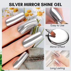 Makartt Silver Metallic Gel on nails showing chrome-like shine