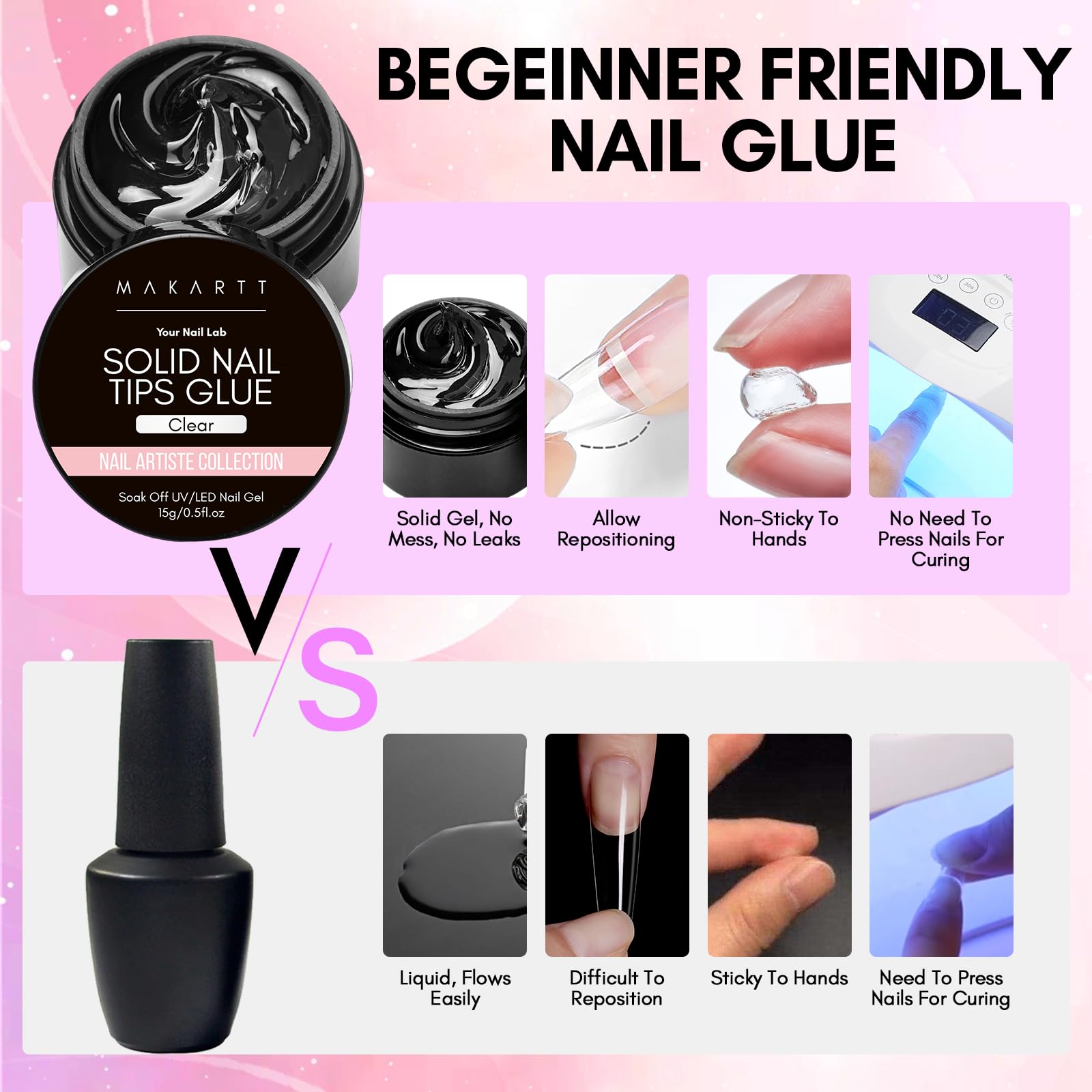 Makartt Solid Nail Glue Gel bonds tips and diamonds for nail art.