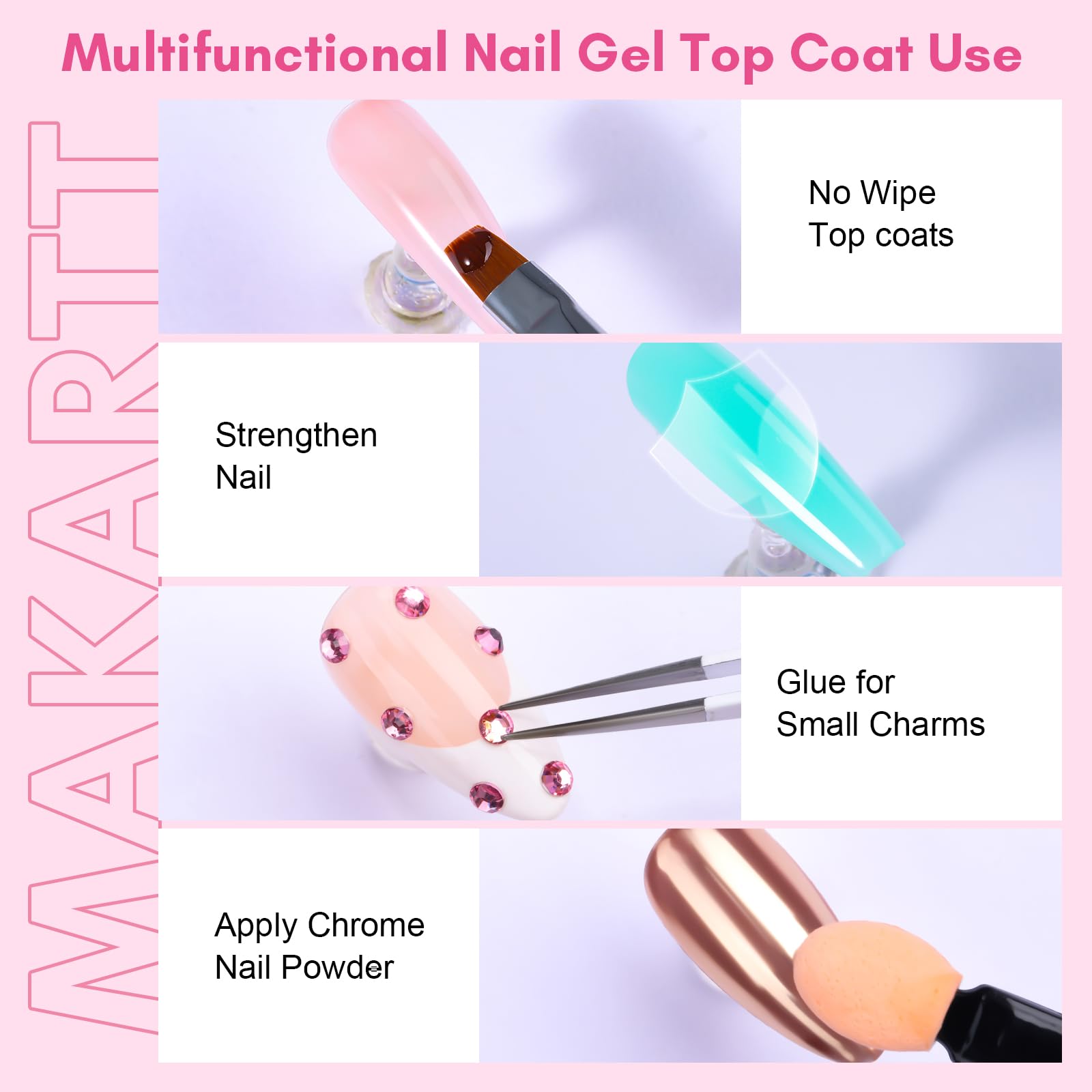 Makartt top coat long-lasting shine on nails in bright light