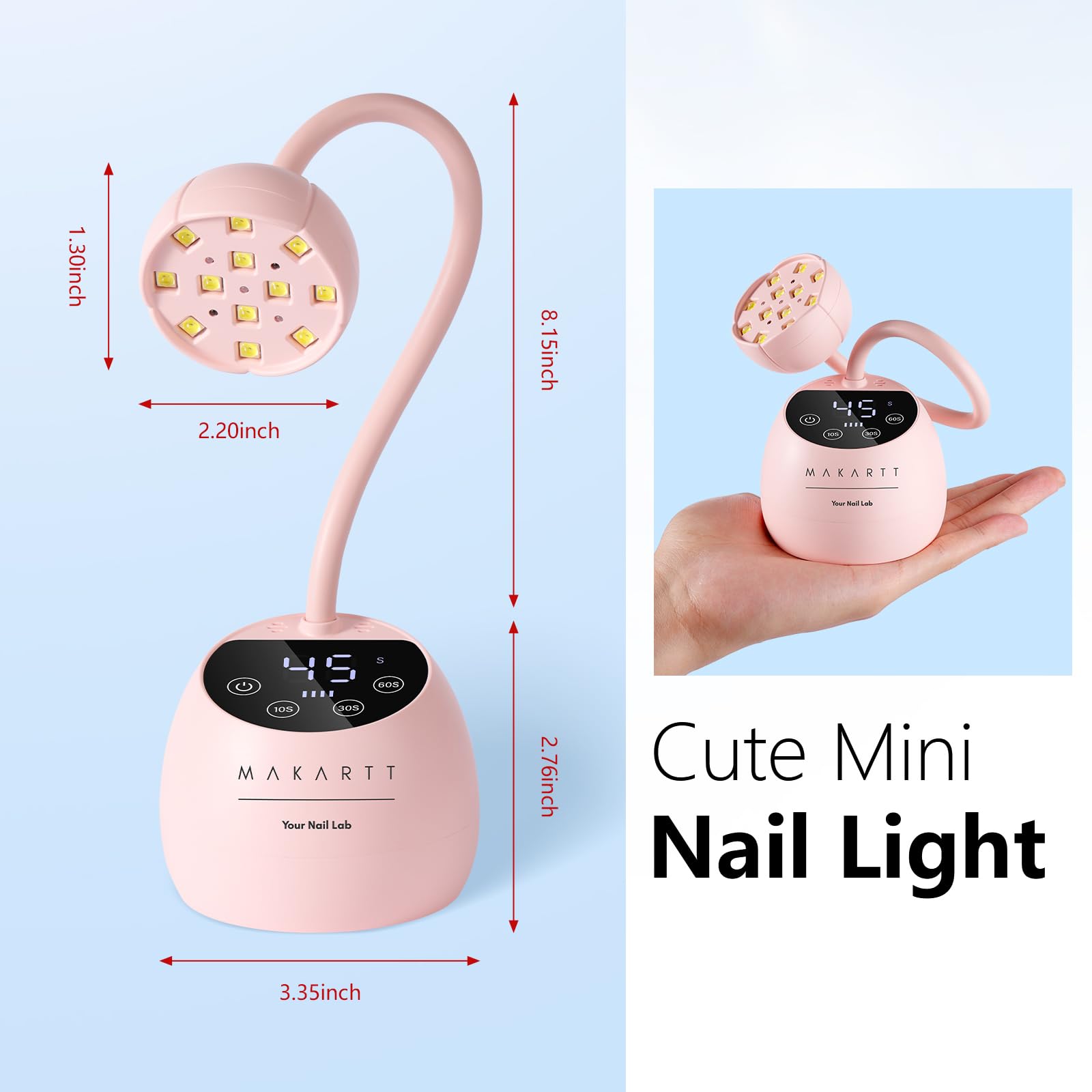 Makartt UV LED lamp compatible with base coats and gels.