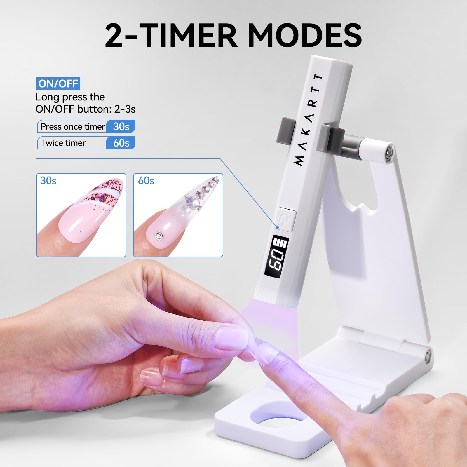 Makartt UV Nail Lamp adjustable stand highlights flexible angle positioning for convenient sessions.