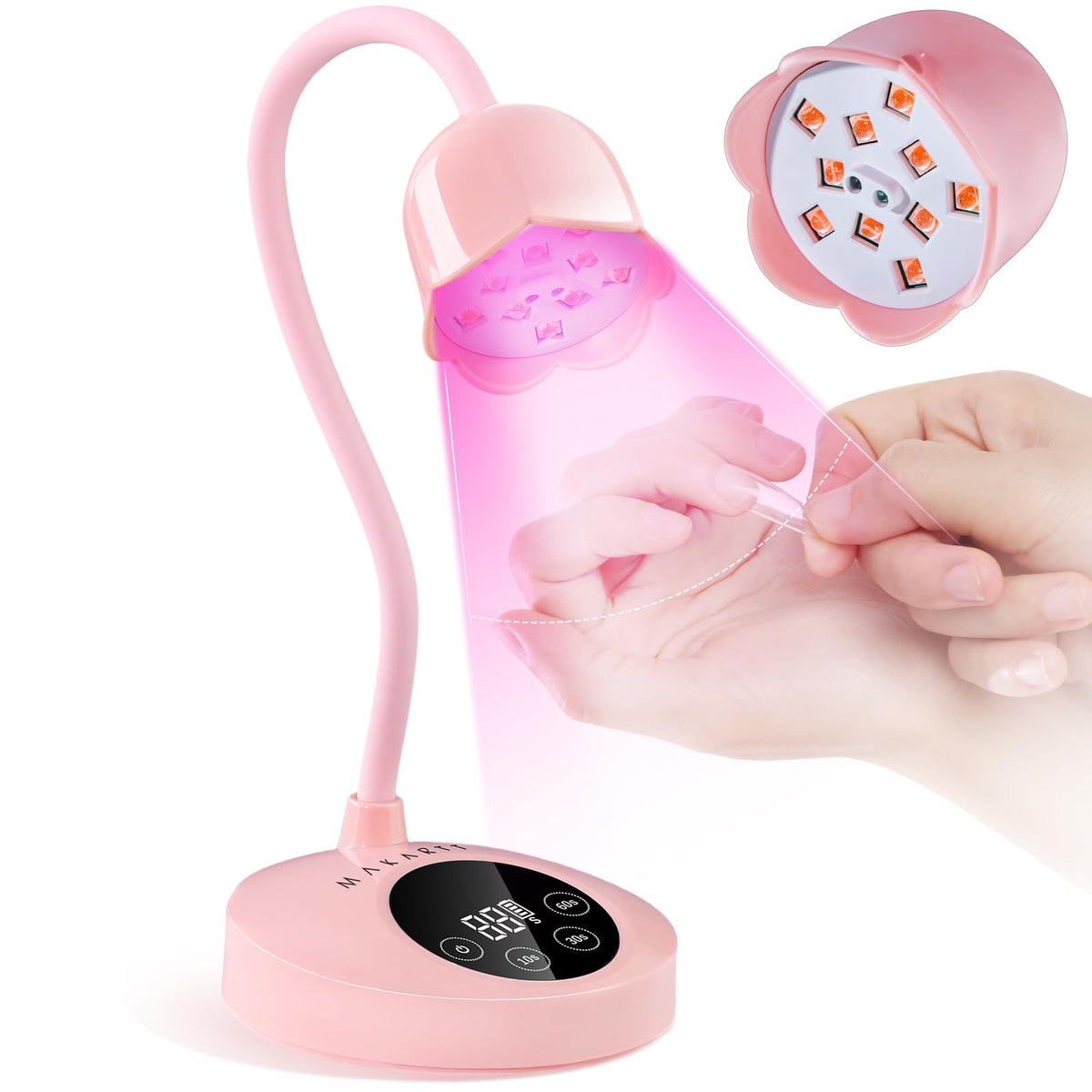 Makartt UV Nail Lamp front view shows compact pink design for home manicures.