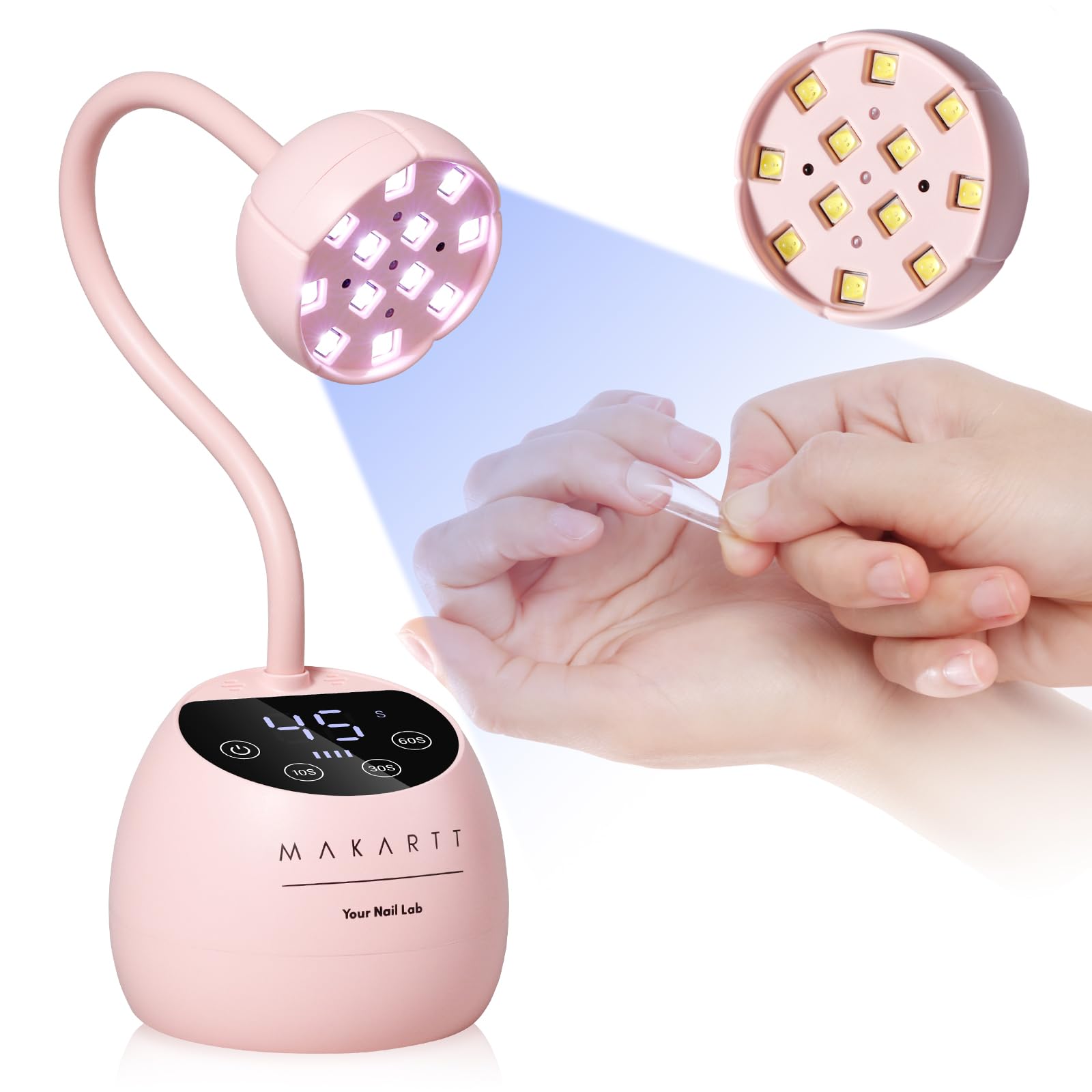 Makartt UV Nail Lamp gooseneck angle for precise, even curing.