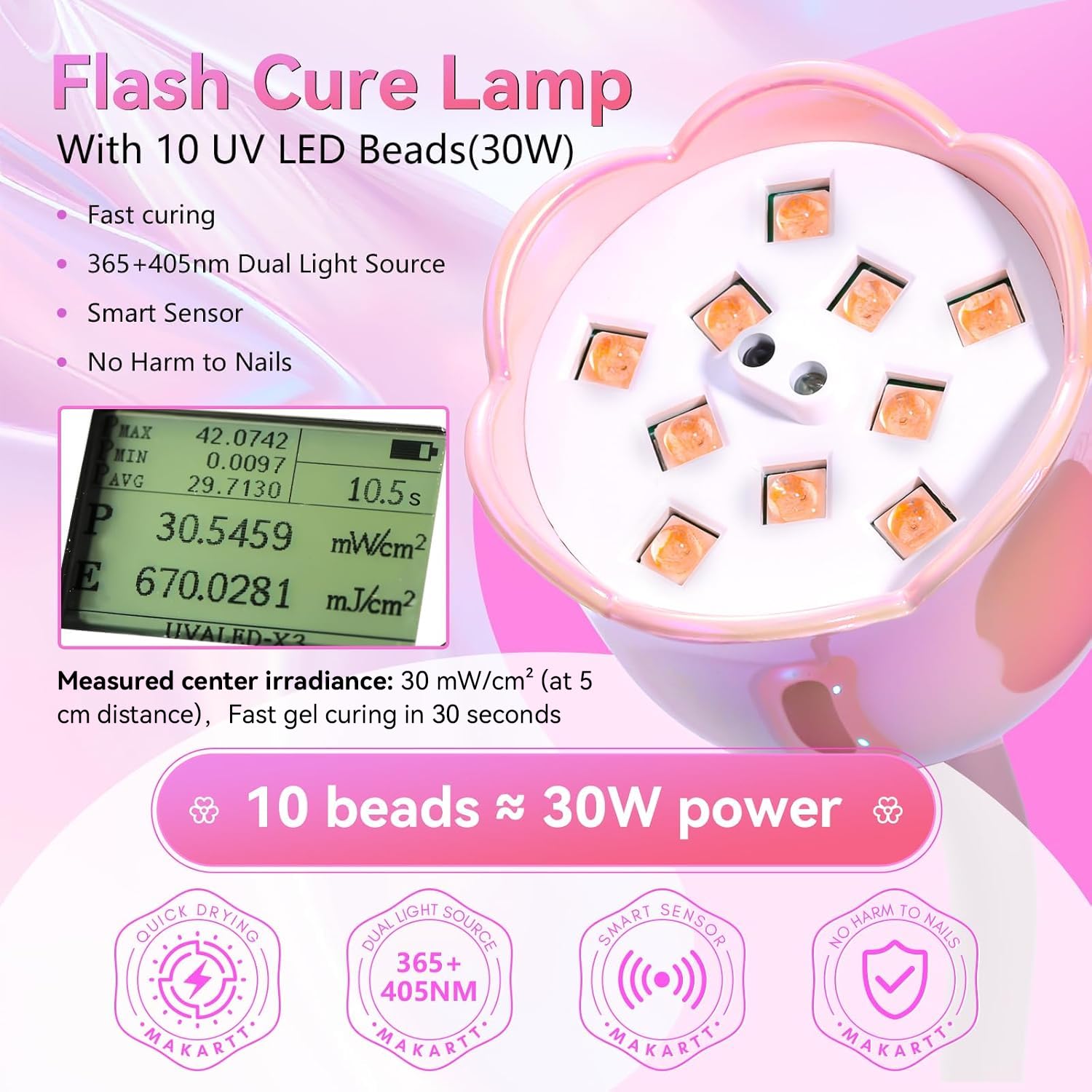 Makartt UV nail lamp LCD display shows timer and battery status clearly