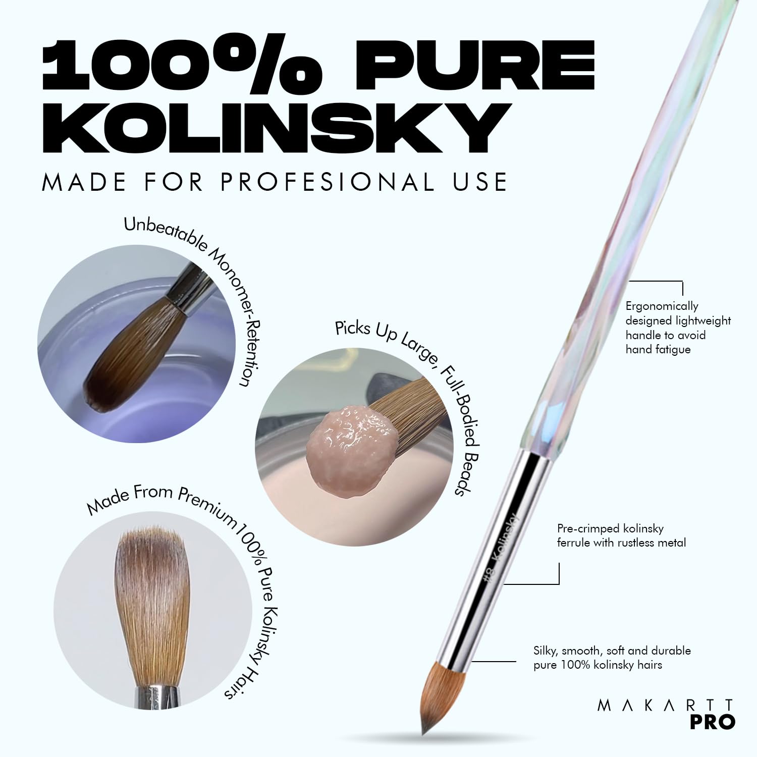 MakarttPro Kolinsky Crimped Brush handle detail shows ergonomic grip for comfortable sessions.