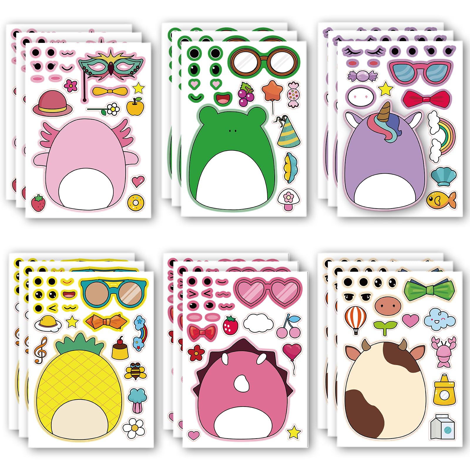 Make a Face Stickers 18pcs sheets with six designs for party decor.