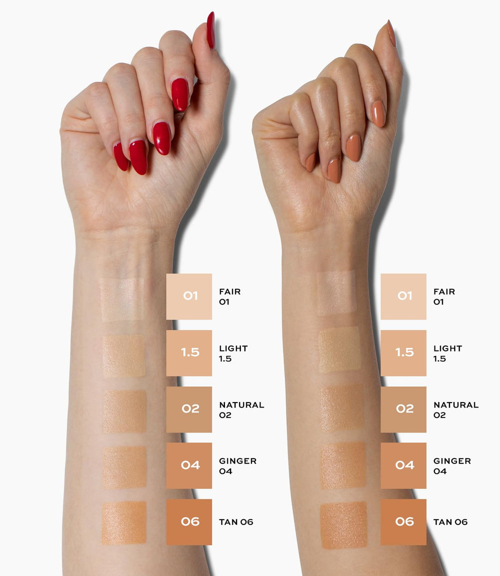 Close-up texture of MAKE Diffusion Dew Skin Tint shows featherweight blur and glow.