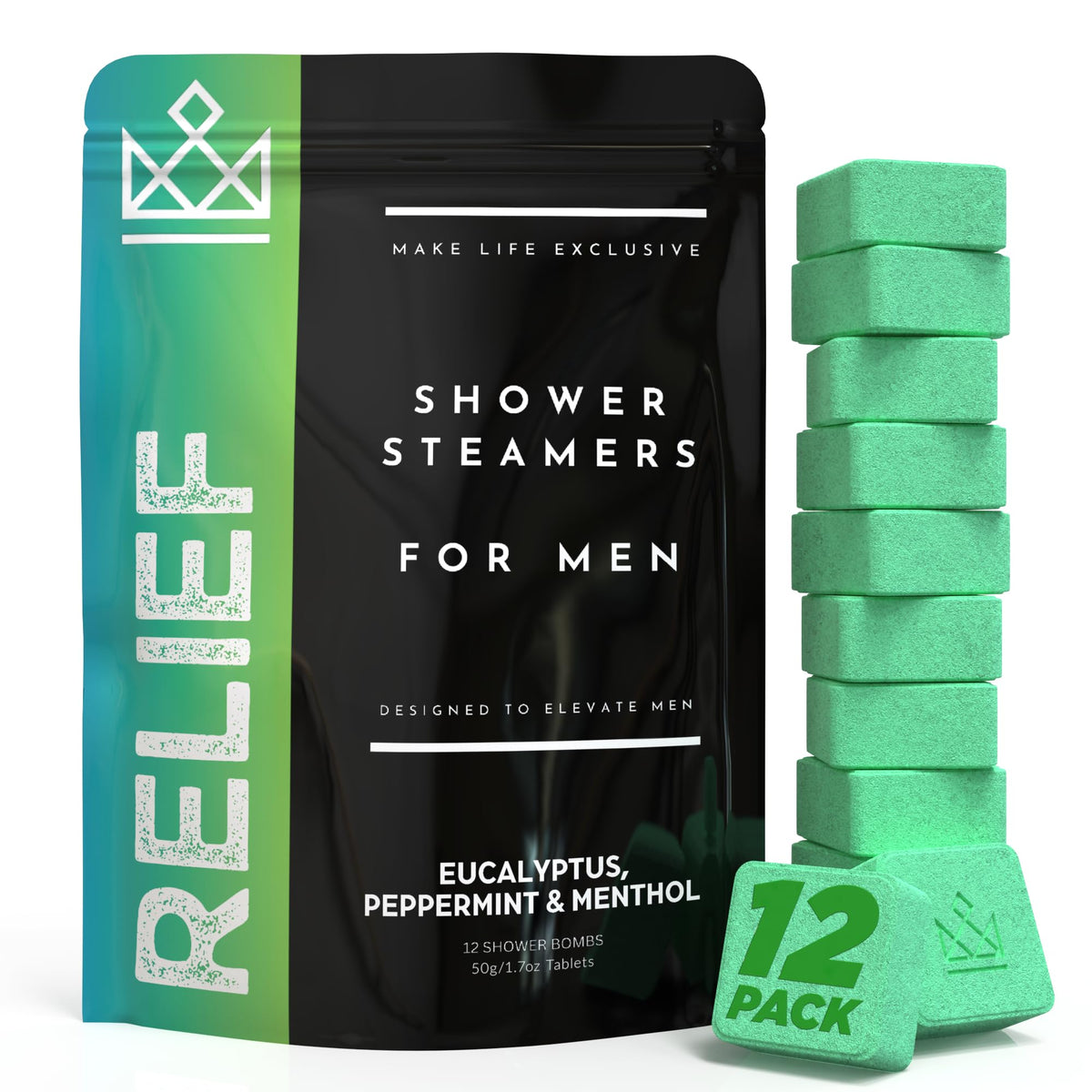 Make Life Exclusive shower steamer relief eucalyptus closeup supports breathing comfort.