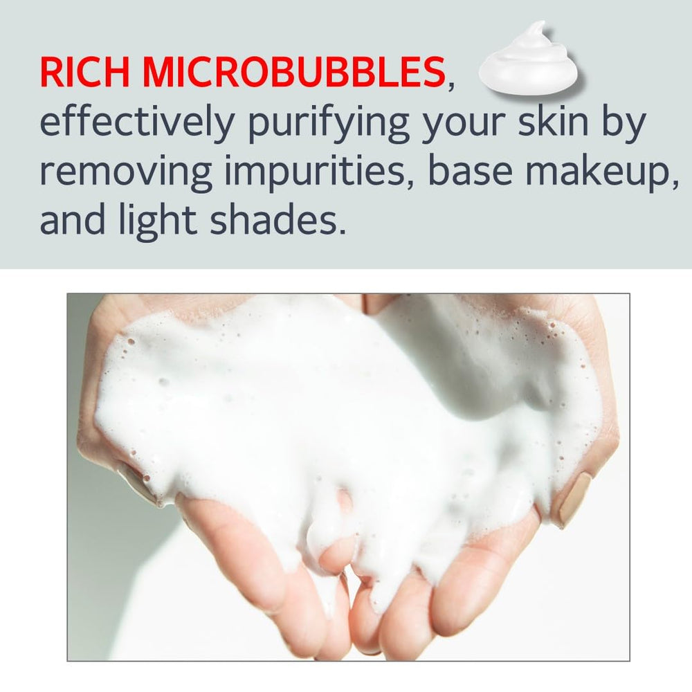 MAKEP:REM pH-balanced cleanser foam showing gentle barrier-friendly cleansing.