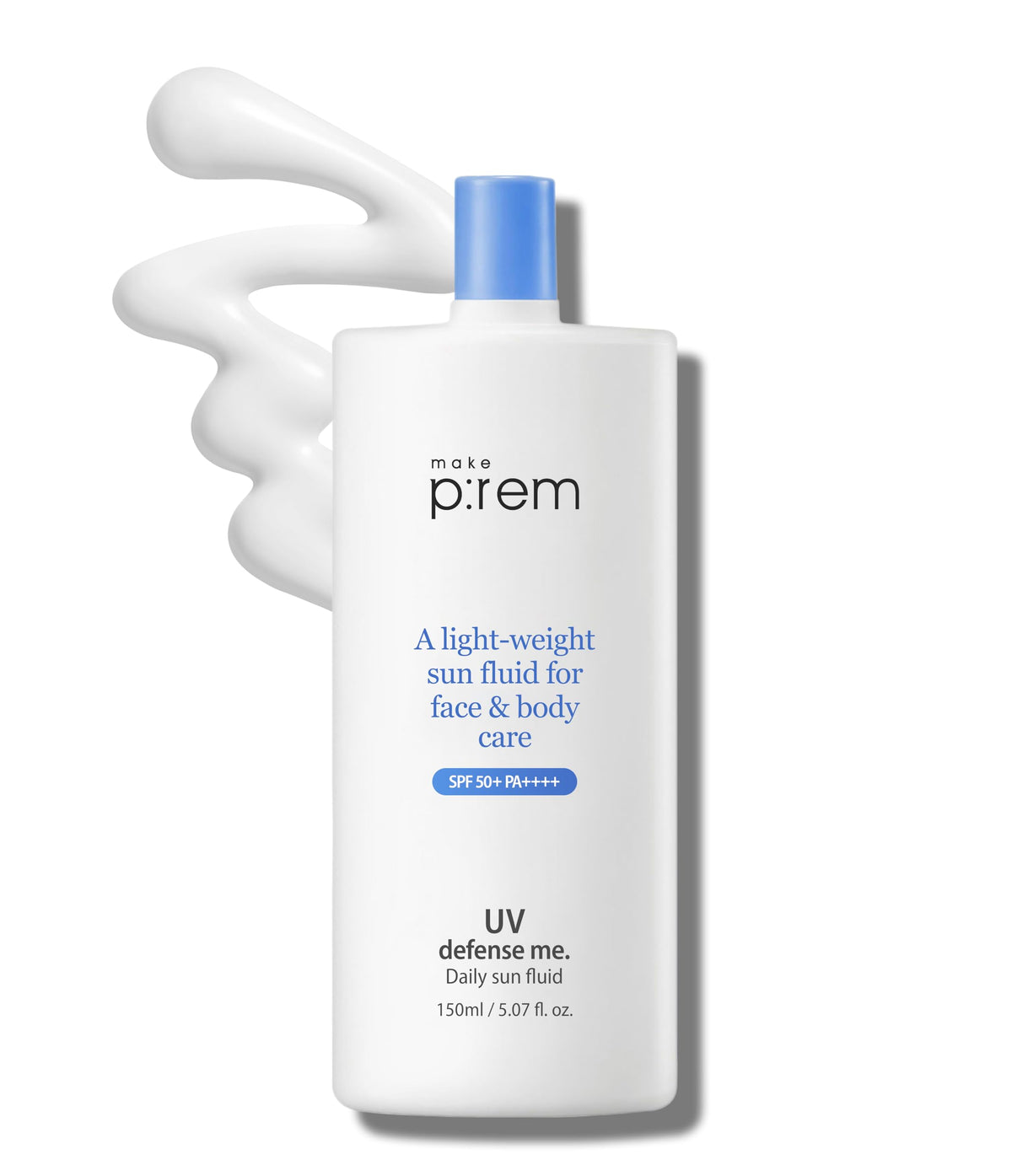 Makeprem Defense Me Sun Fluid bottle with non-greasy UV protection for face and body