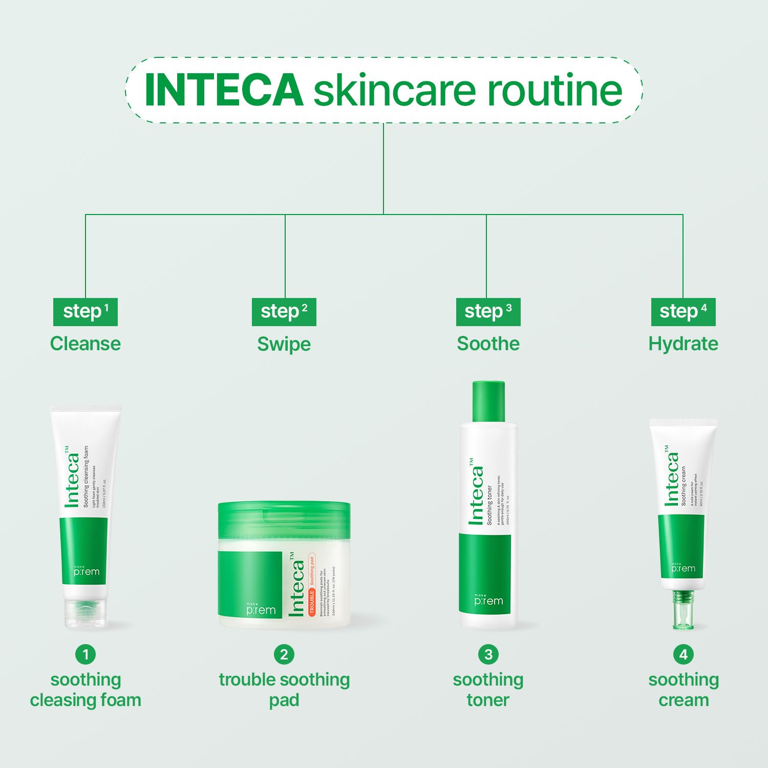 MAKEP:REM INTECA cream hero shot conveys spa-like calming skincare experience.