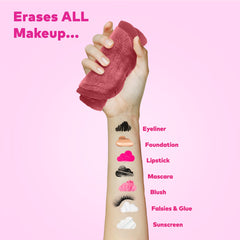 MakeUp Eraser Mini PRO close-up shows removal of waterproof mascara and eyeliner.