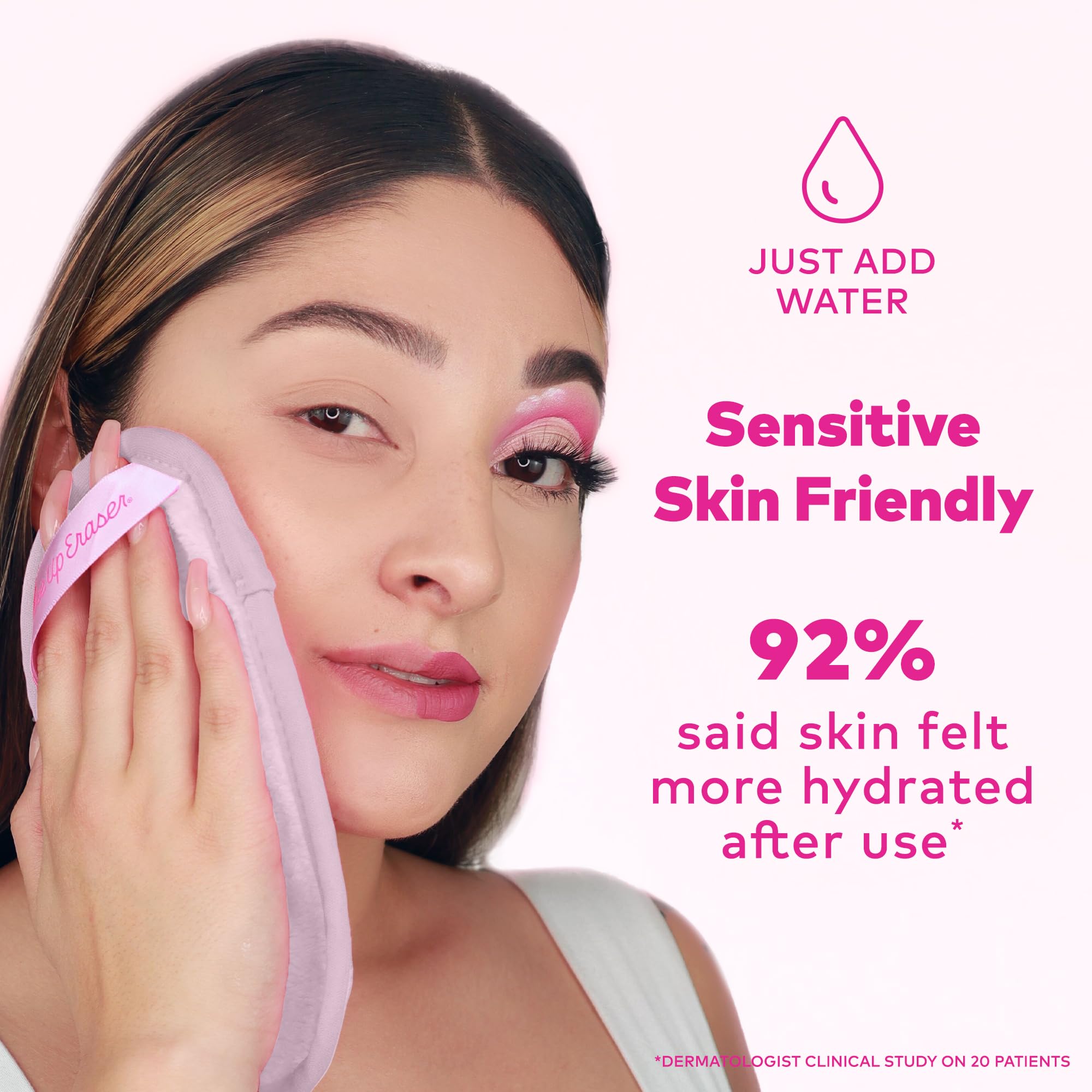 MakeUp Eraser Mini PRO two-in-one design removes makeup and exfoliates.