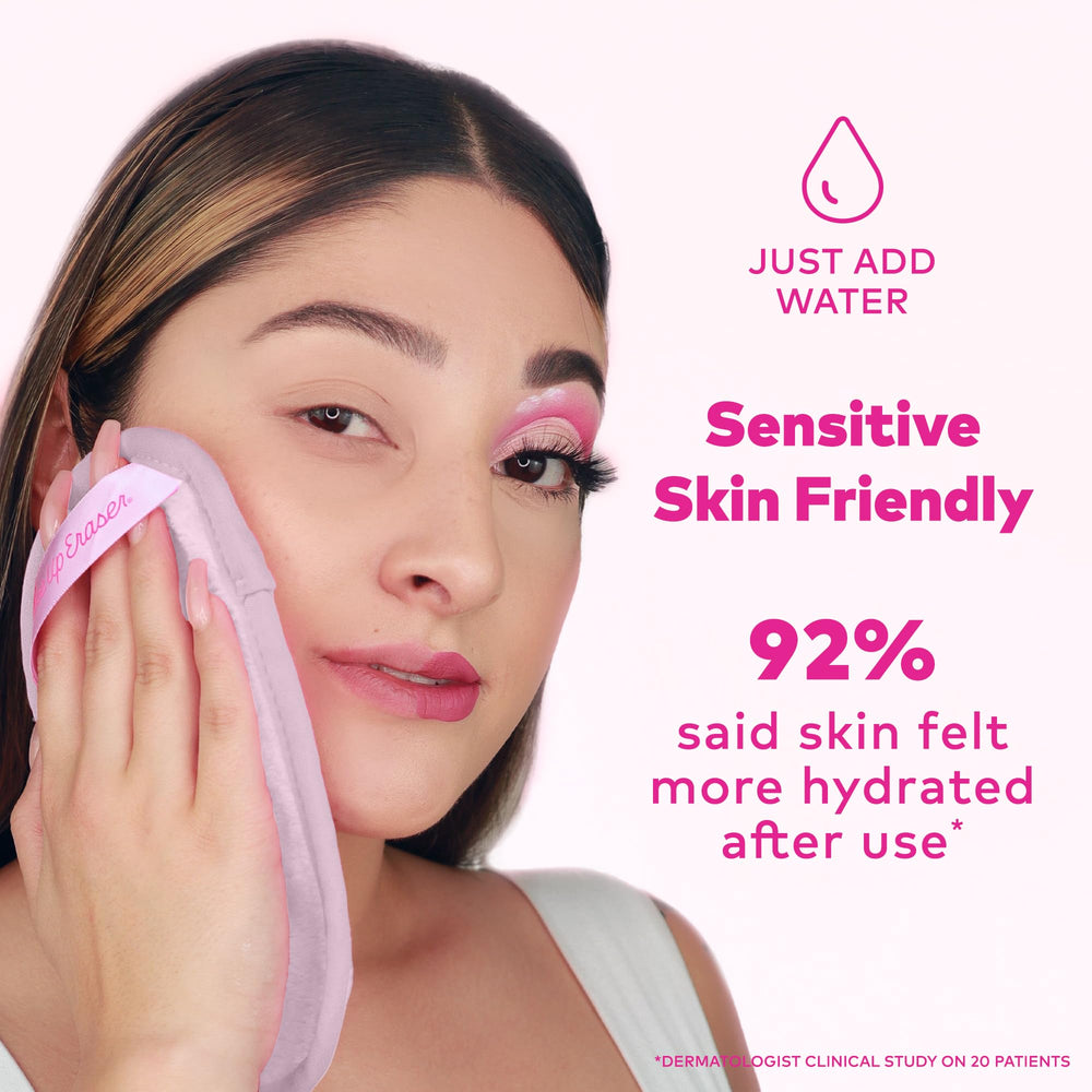 MakeUp Eraser Mini PRO two-in-one design removes makeup and exfoliates.