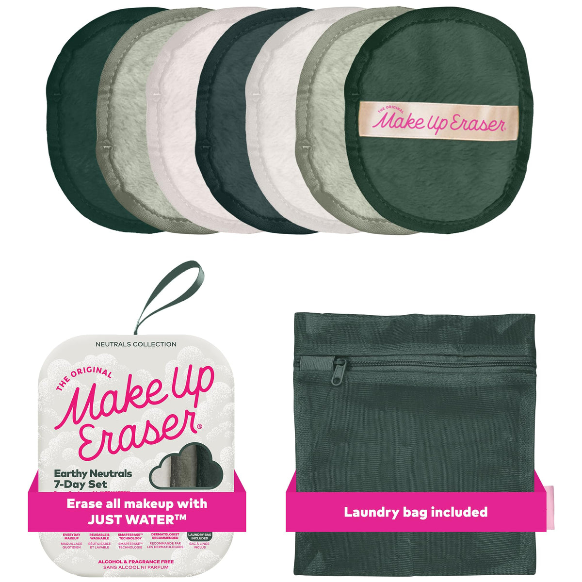 MakeUp Eraser Original packaging 7-day set highlights an eco-friendly cleansing kit.