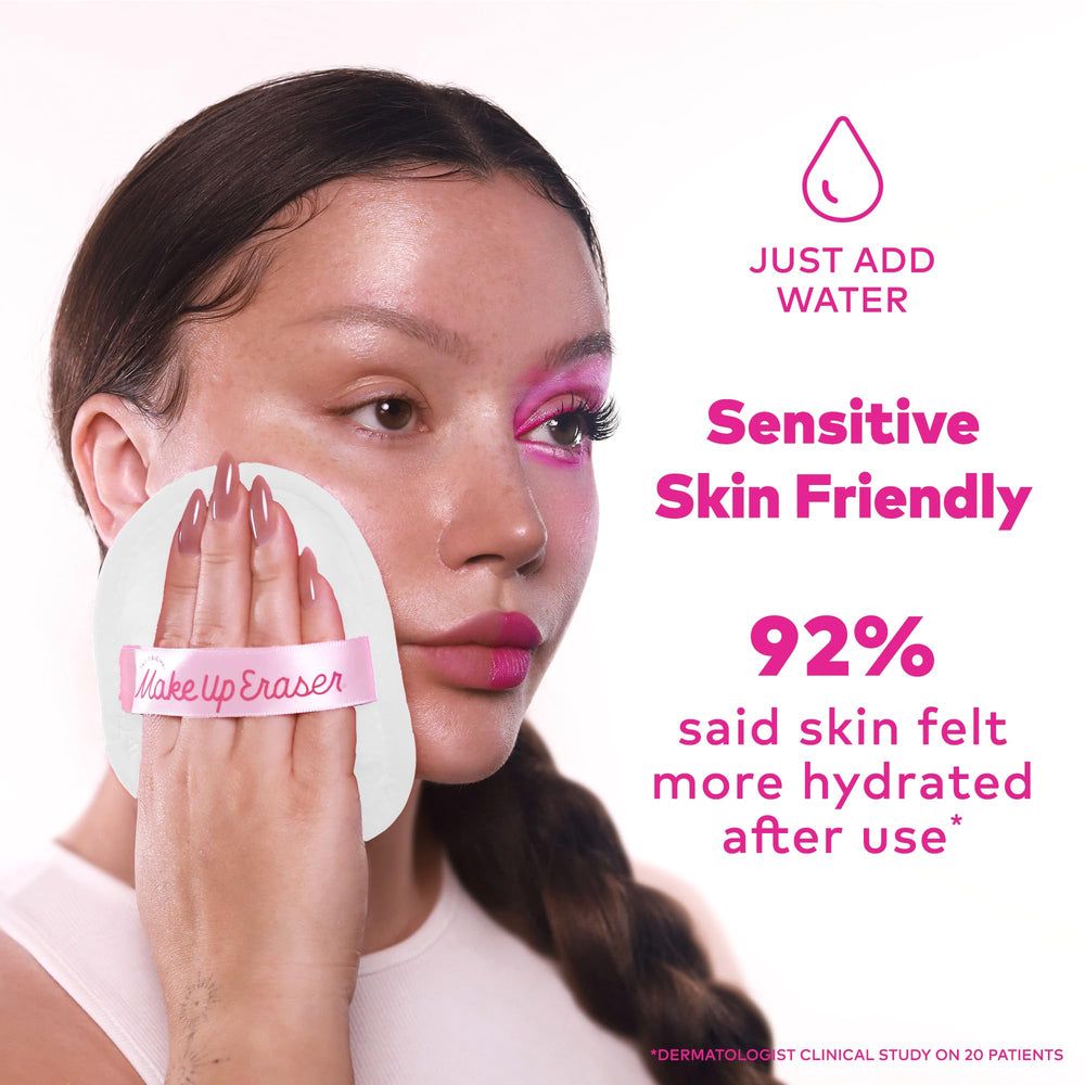 MakeUp Eraser demonstrates removal of waterproof mascara and eyeliner with water