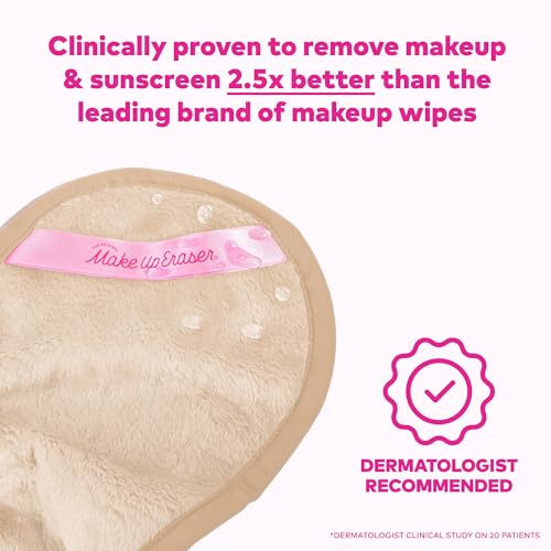 MakeUp Eraser wet usage demo showing water-only makeup removal