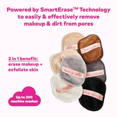 MakeUp Eraser wet-use demonstration shows water-only makeup removal capability.