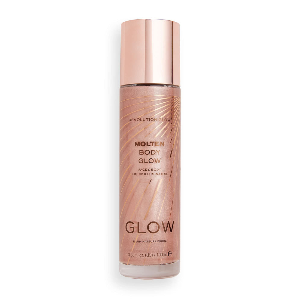 Makeup Revolution Molten Body Glow Rose Gold liquid pour demonstrates easy blending on skin
