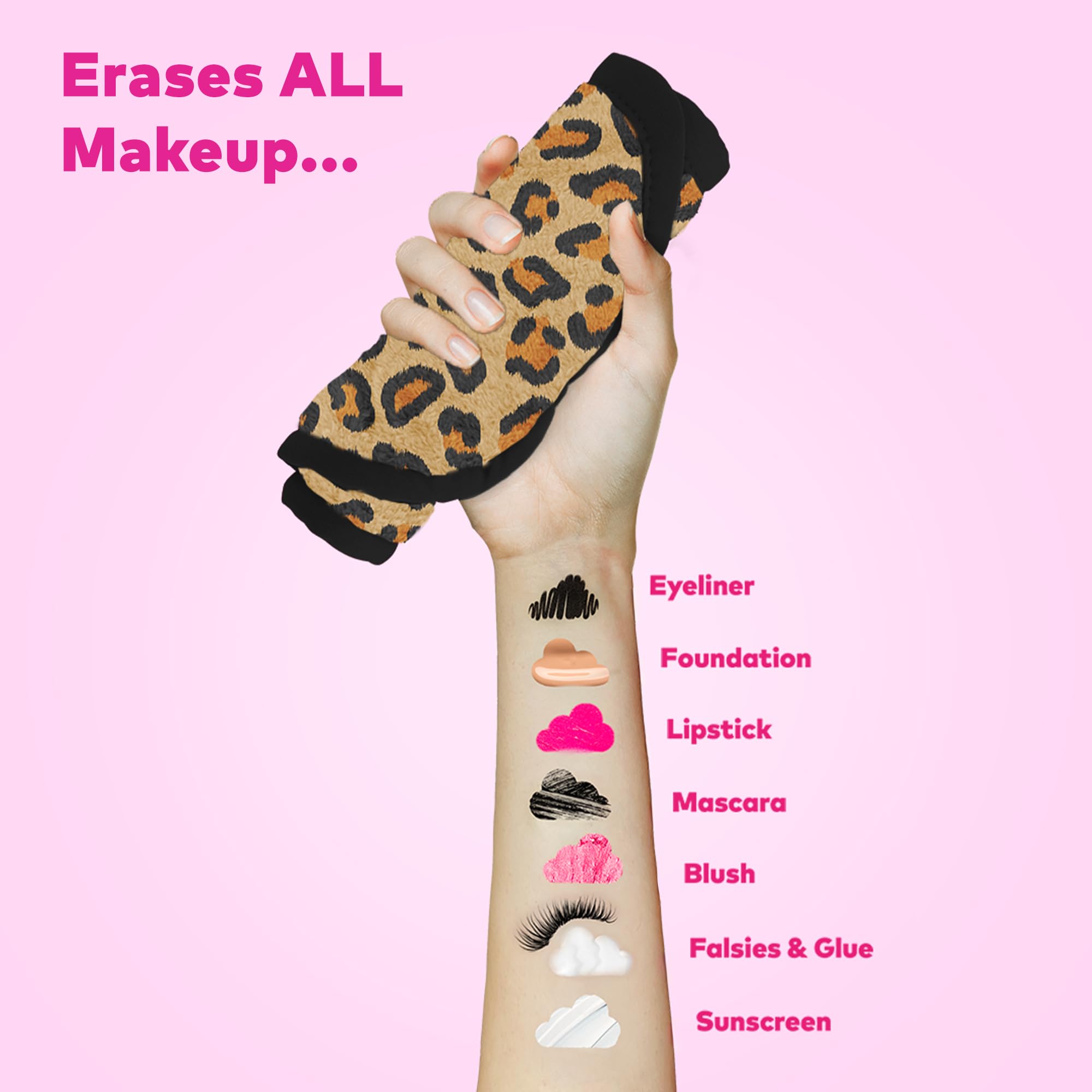 MakeUp Eraser PRO Leopard microfiber detail demonstrates water-only dirt lifting.