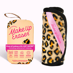 MakeUp Eraser PRO Leopard packaging close-up highlights sustainable makeup removal option.