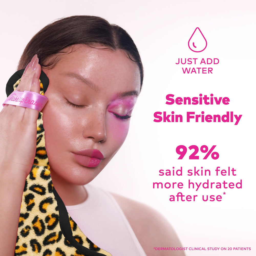 MakeUp Eraser PRO Leopard washable material highlights durability and longevity.