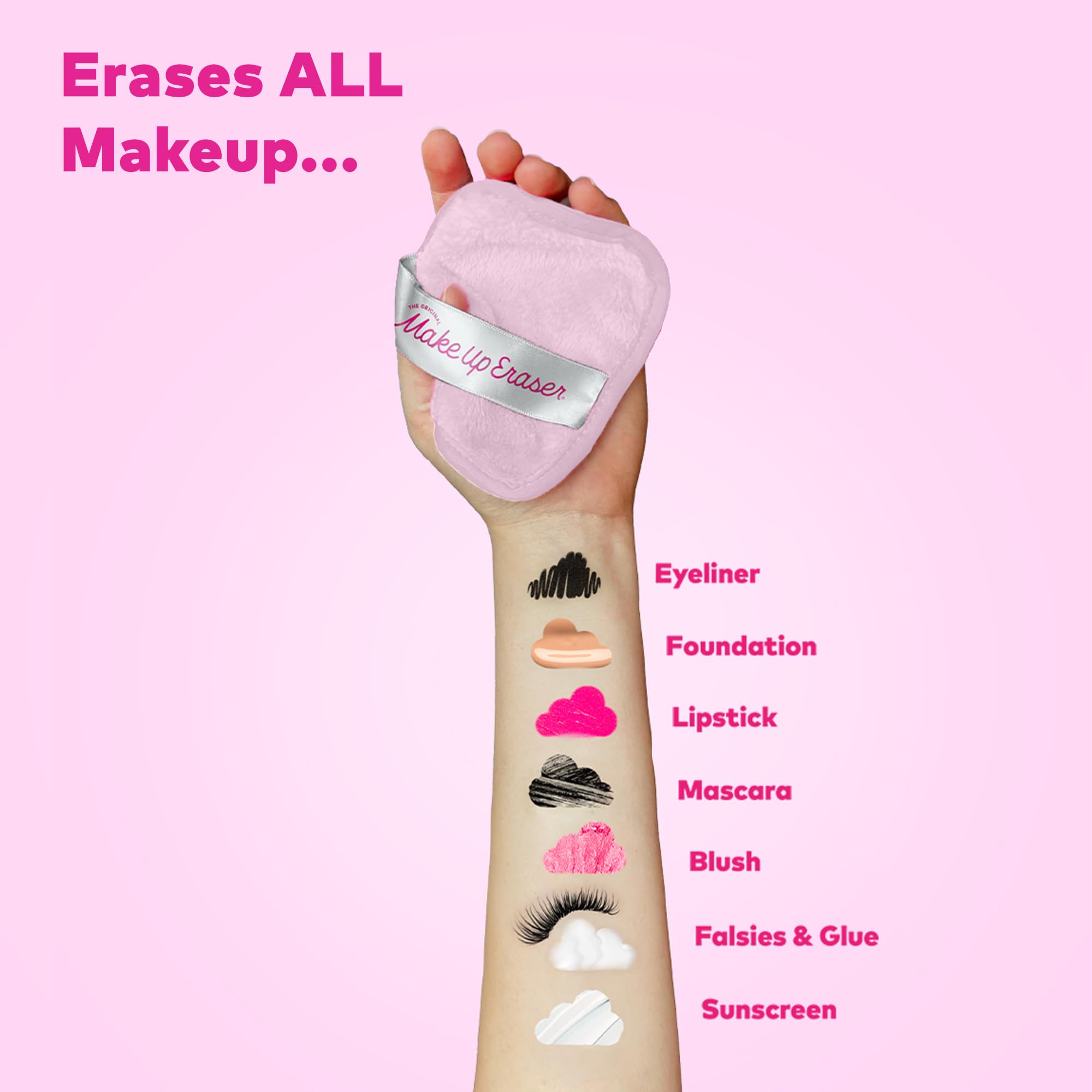 MakeUp Eraser two-sided design showing erase and exfoliate for refreshed skin.