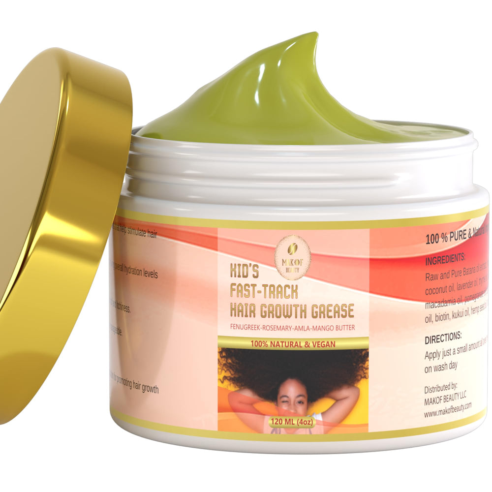 MAKOF BEAUTY Kid's Hair Growth Grease bottle promotes gentle scalp care daily.