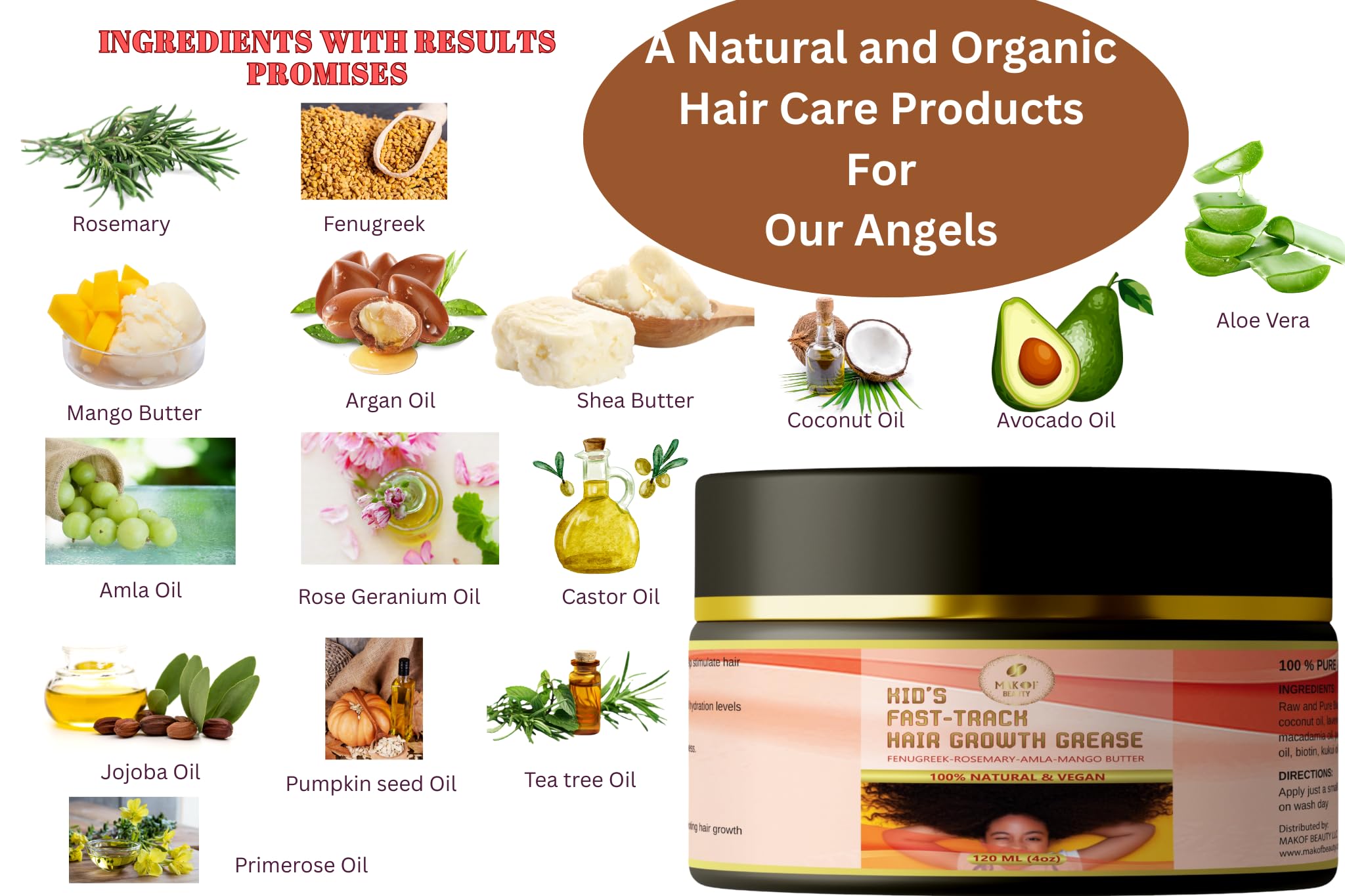 MAKOF BEAUTY Kids hair growth grease on curls for smooth, defined waves.
