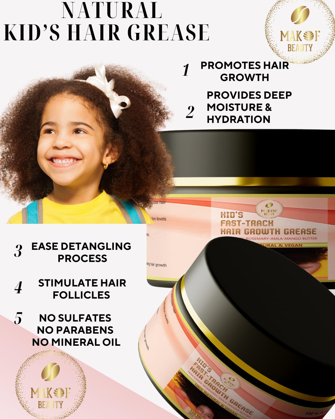 MAKOF BEAUTY Kid's Hair Growth Grease tube open demonstrates easy-to-apply formula.