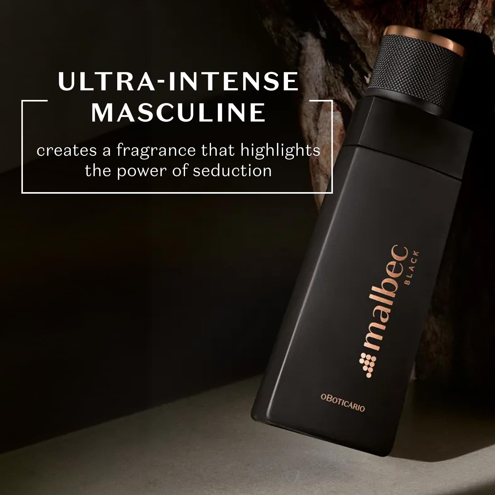 Malbec Black fragrance packaging shows gifting-ready Brazilian craftsmanship.