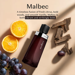 Malbec Classic EDT woodsy-scent ambience evokes warm woods and amber tones for evening wear