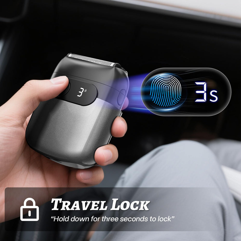 MALEGEBAZ shaver travel lock prevents accidental activation during travel