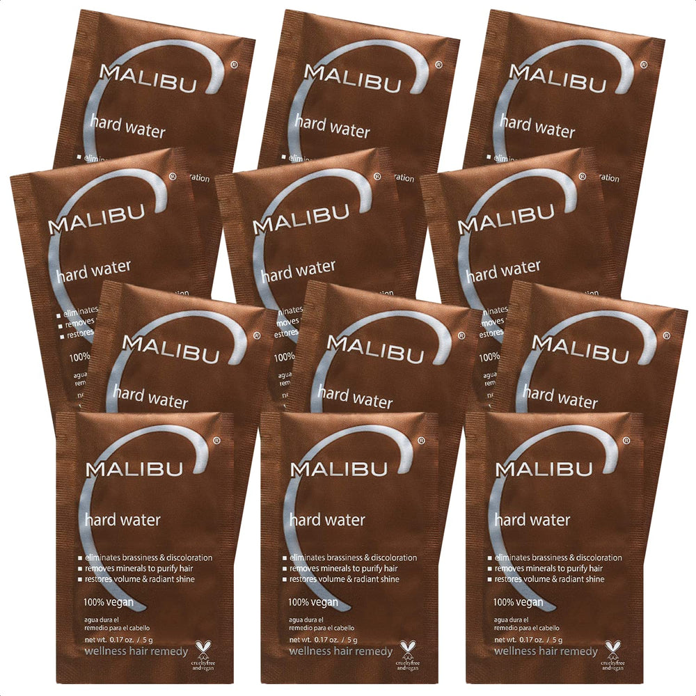 Malibu C Hard Water Remedy packets ready for treatment to boost shine and mineral detox