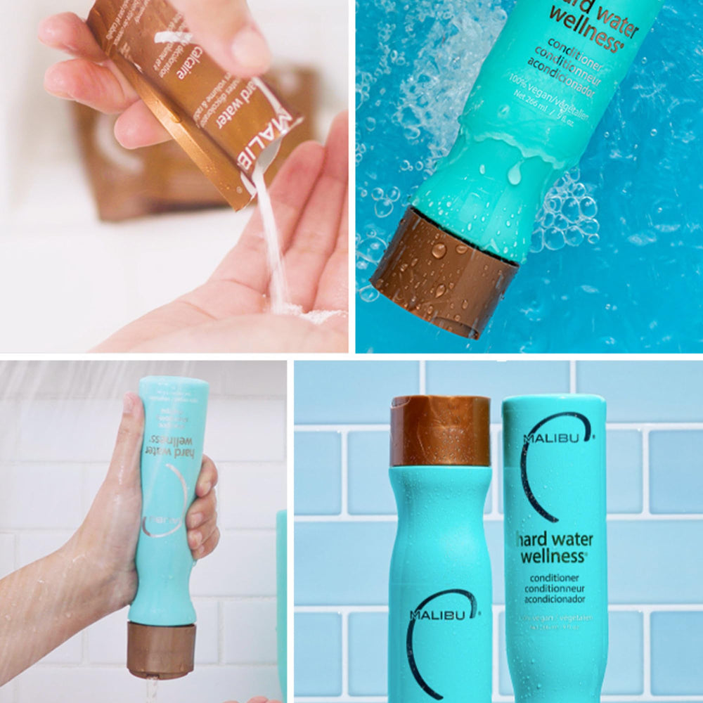 Malibu C conditioner closeup on ingredients shows plant proteins.
