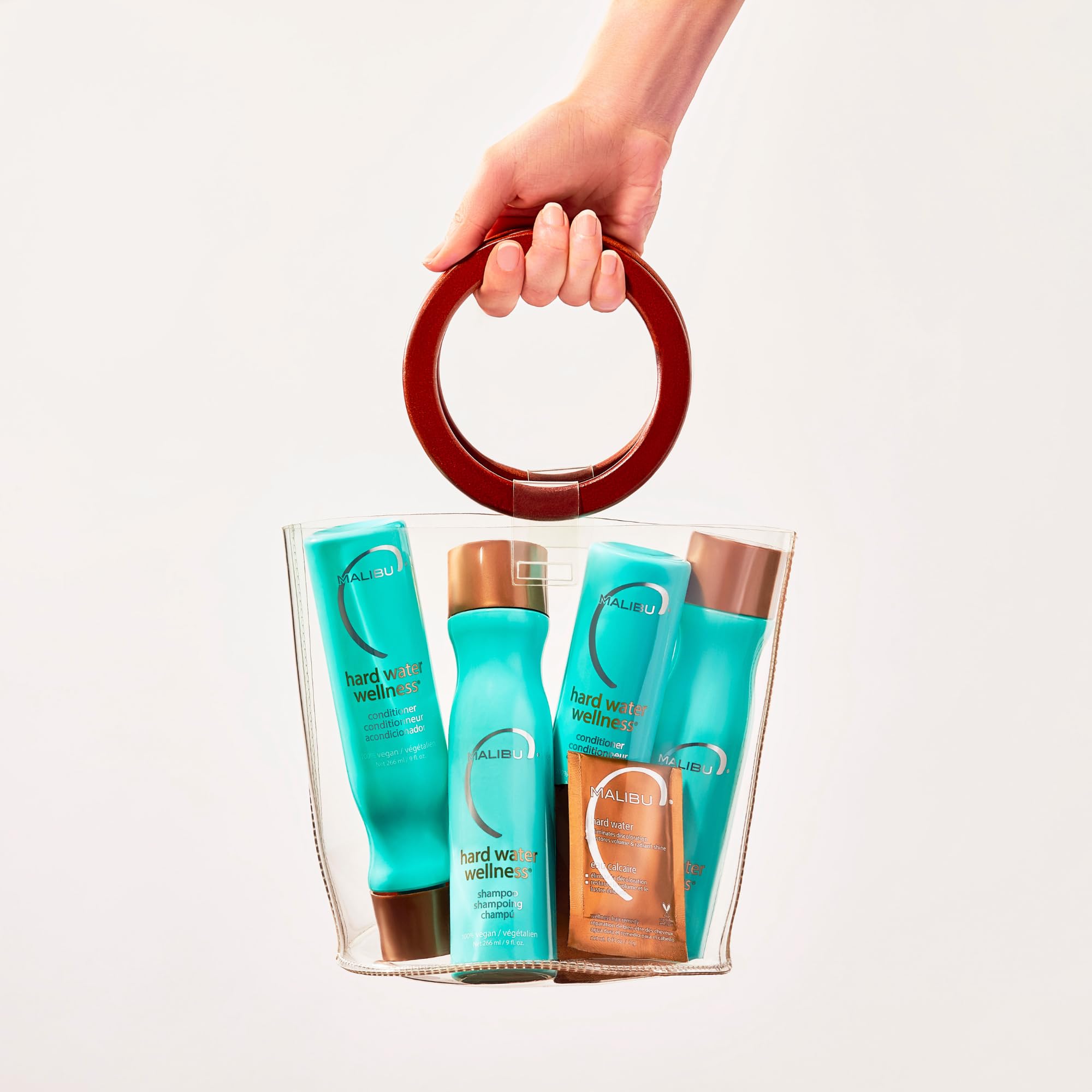 Malibu C Hard Water Wellness Remedy vegan eco-friendly packaging conveys sustainable hair care.