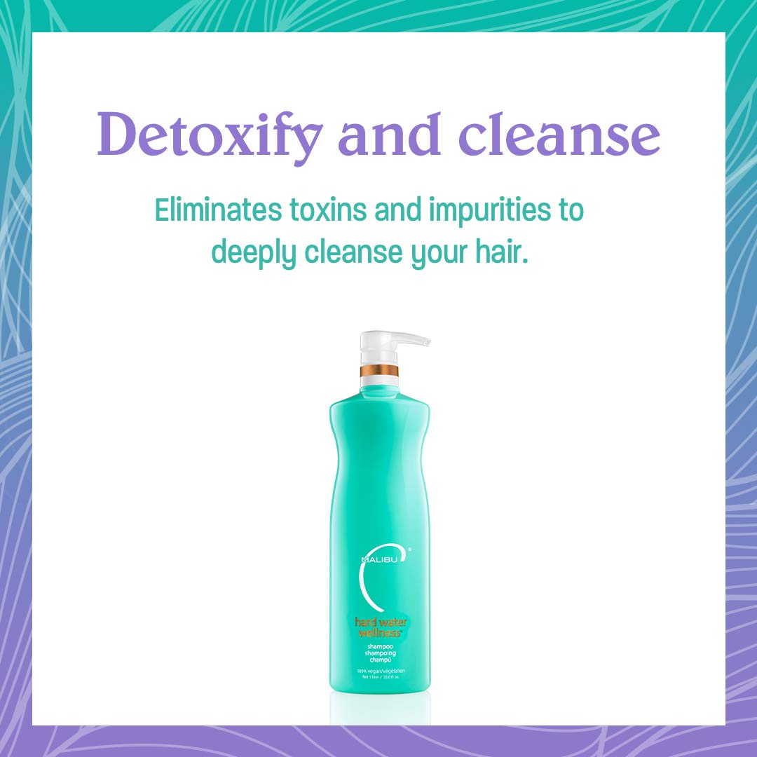 Malibu C Hard Water Wellness Shampoo mineral removal closeup highlights mineral shield for hydration