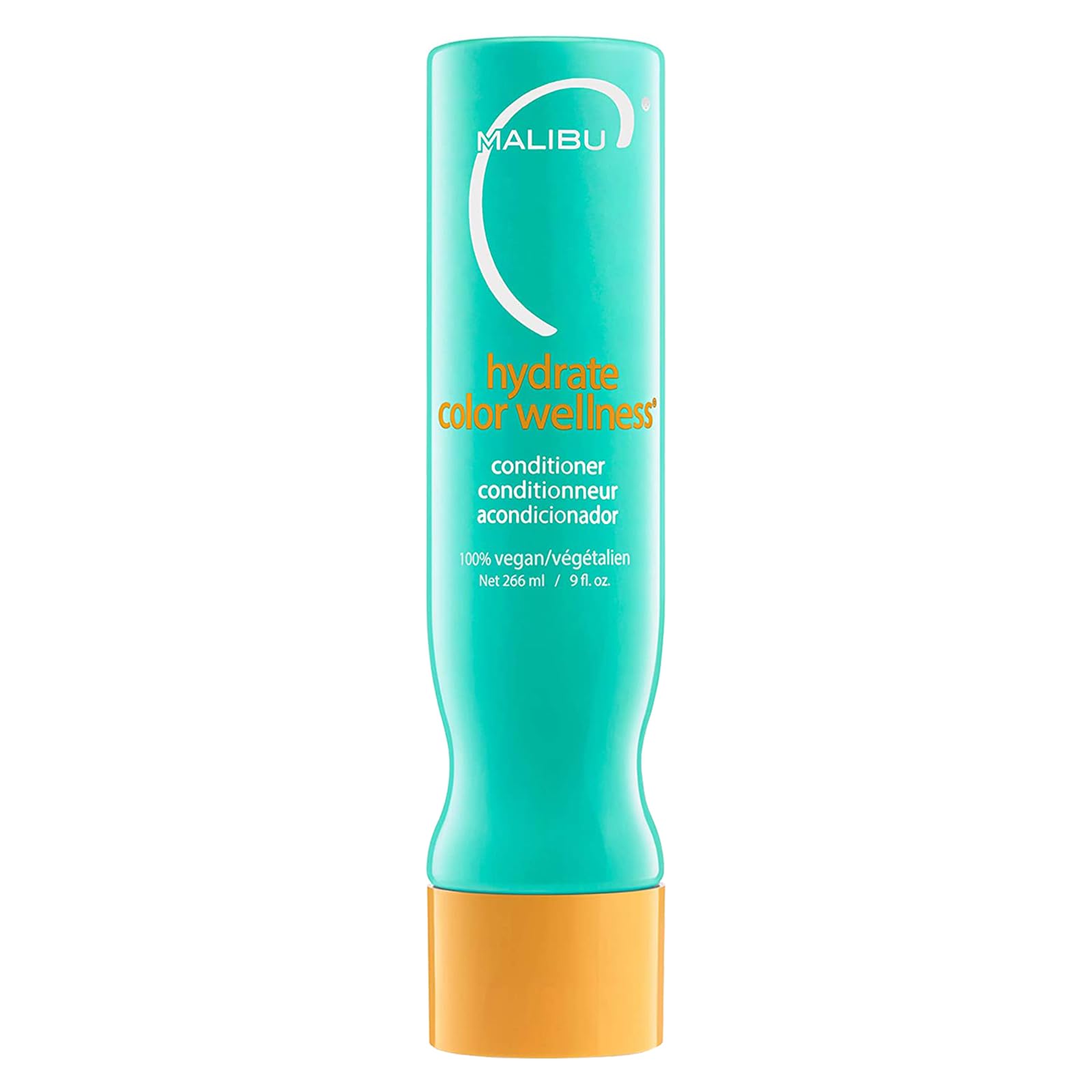 Malibu C Hydrate bottle shows color-safe hydration for vibrant color-treated hair.