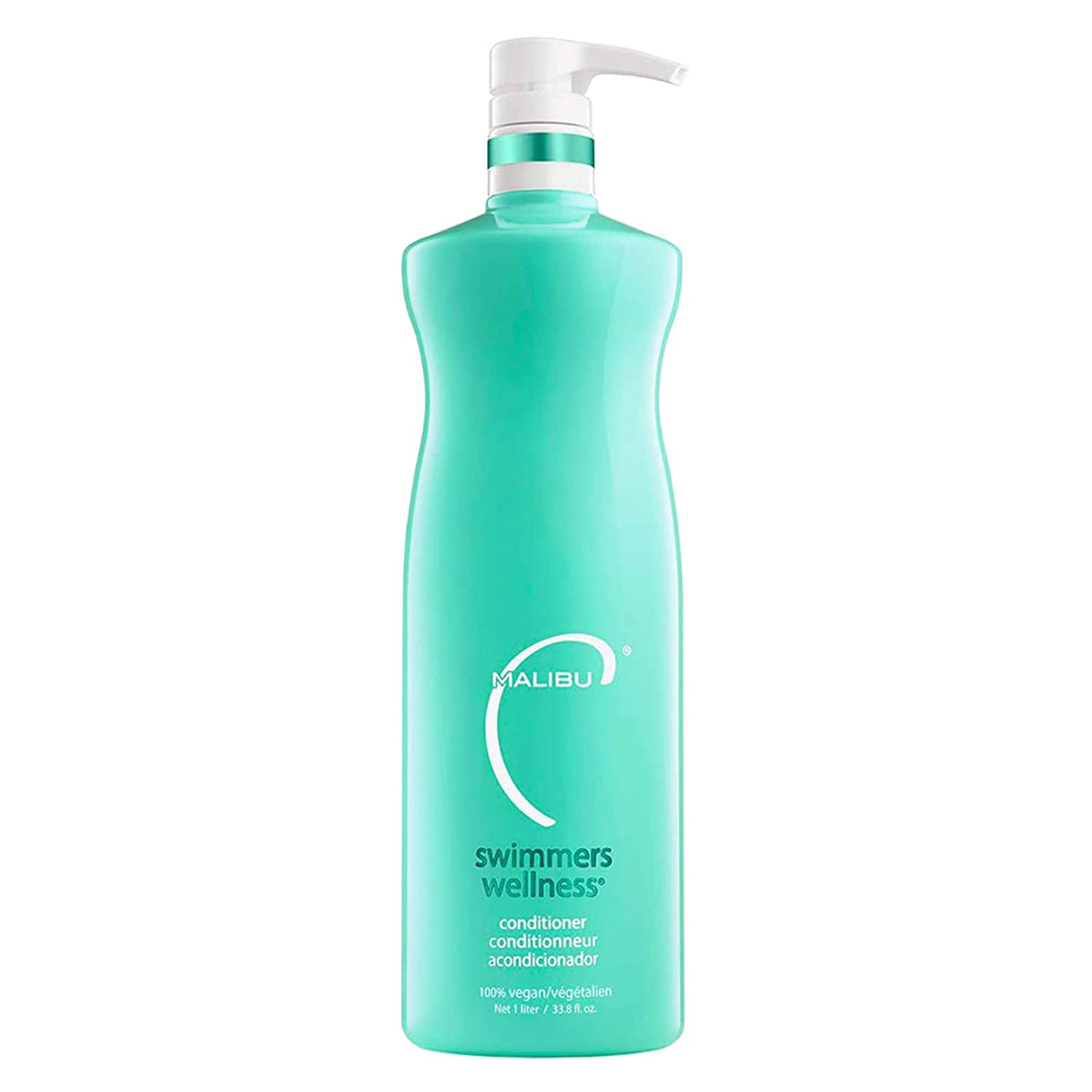 Malibu C Swimmers Wellness Conditioner bottle shows hydrating formula for chlorine and salt-exposed hair