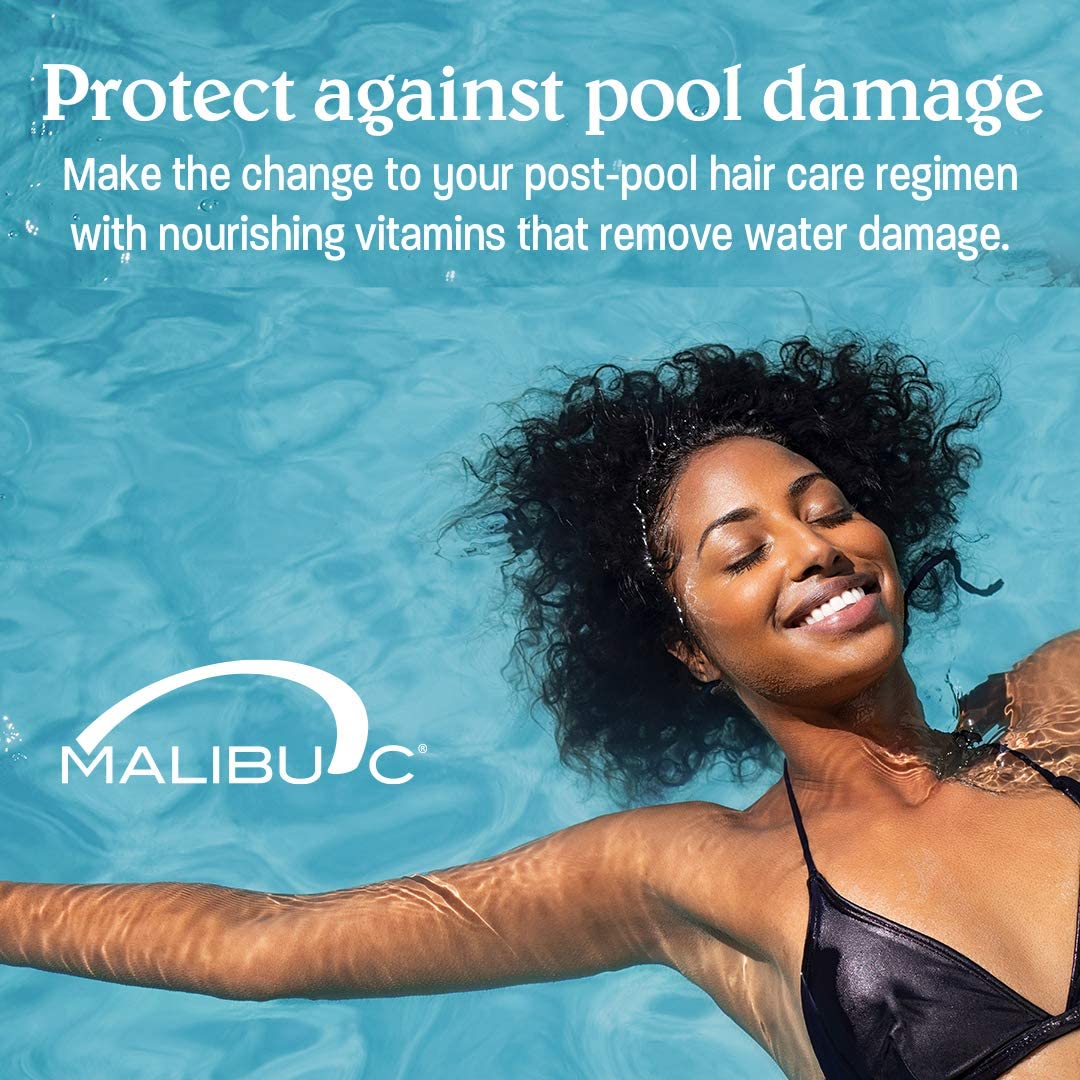 Malibu C Swimmers Wellness hair close-up shows healthy shine after use.