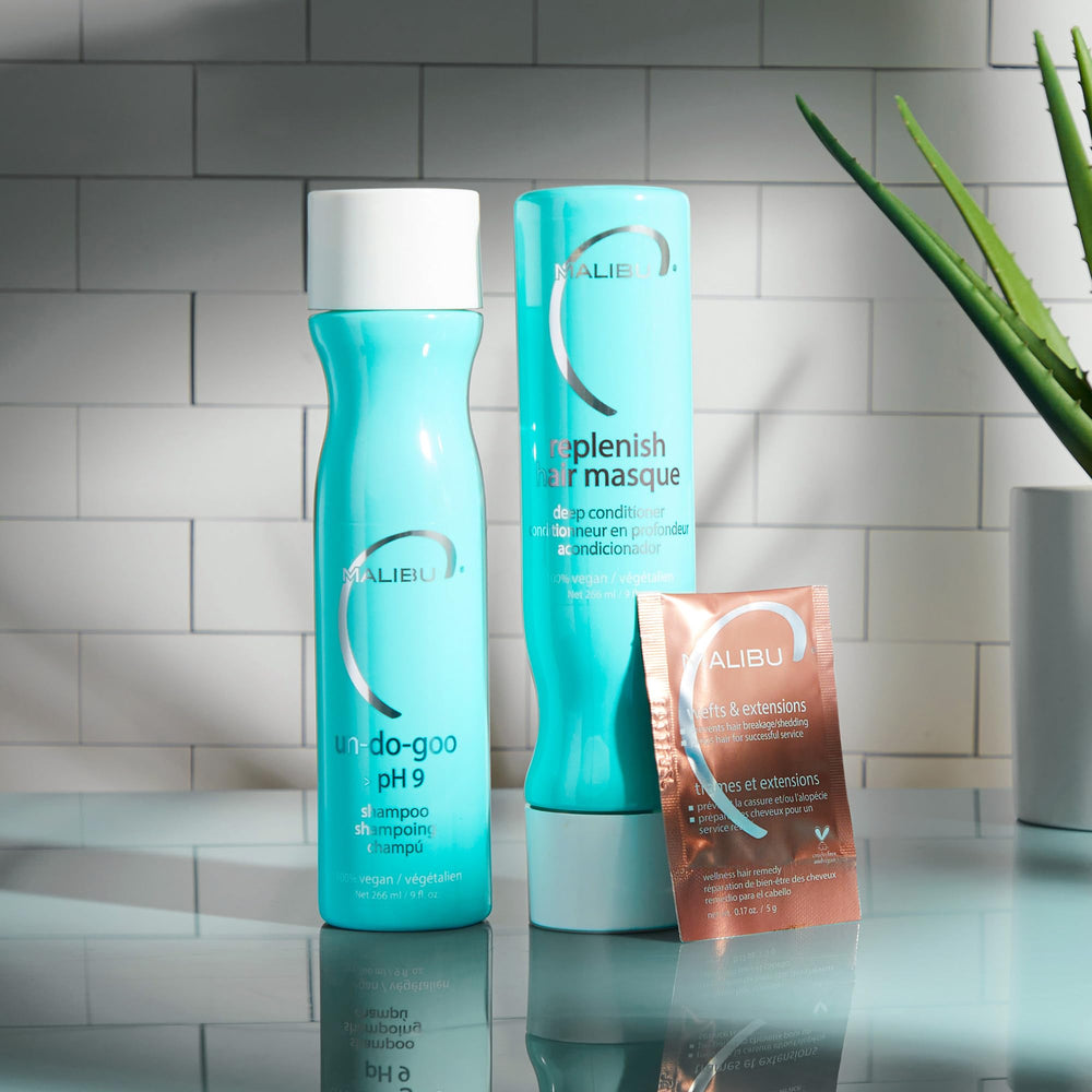 Malibu C Un-Do-Goo Clarifying Shampoo before-after highlights shine recovery after detox