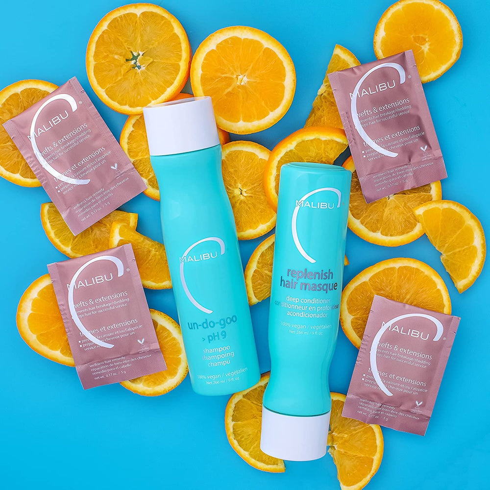 Malibu C Un-Do-Goo Clarifying Shampoo packaging emphasizes eco-friendly, cruelty-free vegan formulation
