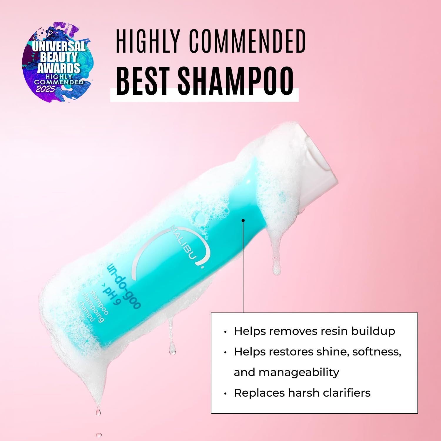 Malibu C Un-Do-Goo Clarifying Shampoo pour action removes buildup from roots for a refreshed scalp