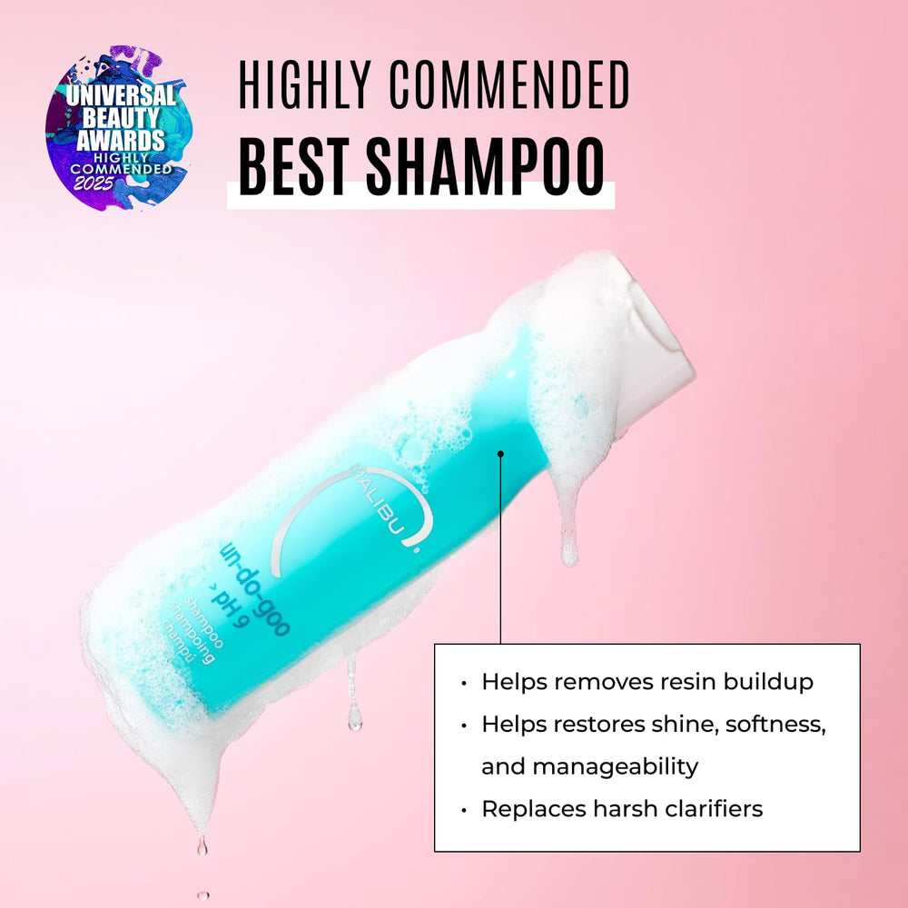 Malibu C Un-Do-Goo Clarifying Shampoo pour action removes buildup from roots for a refreshed scalp