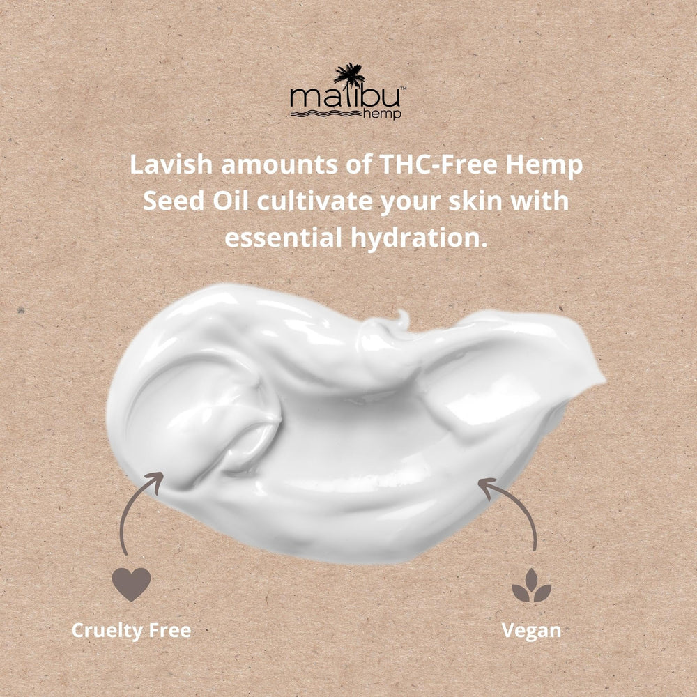 Malibu Hemp Body Lotion on forearm — absorbs quickly with a light touch