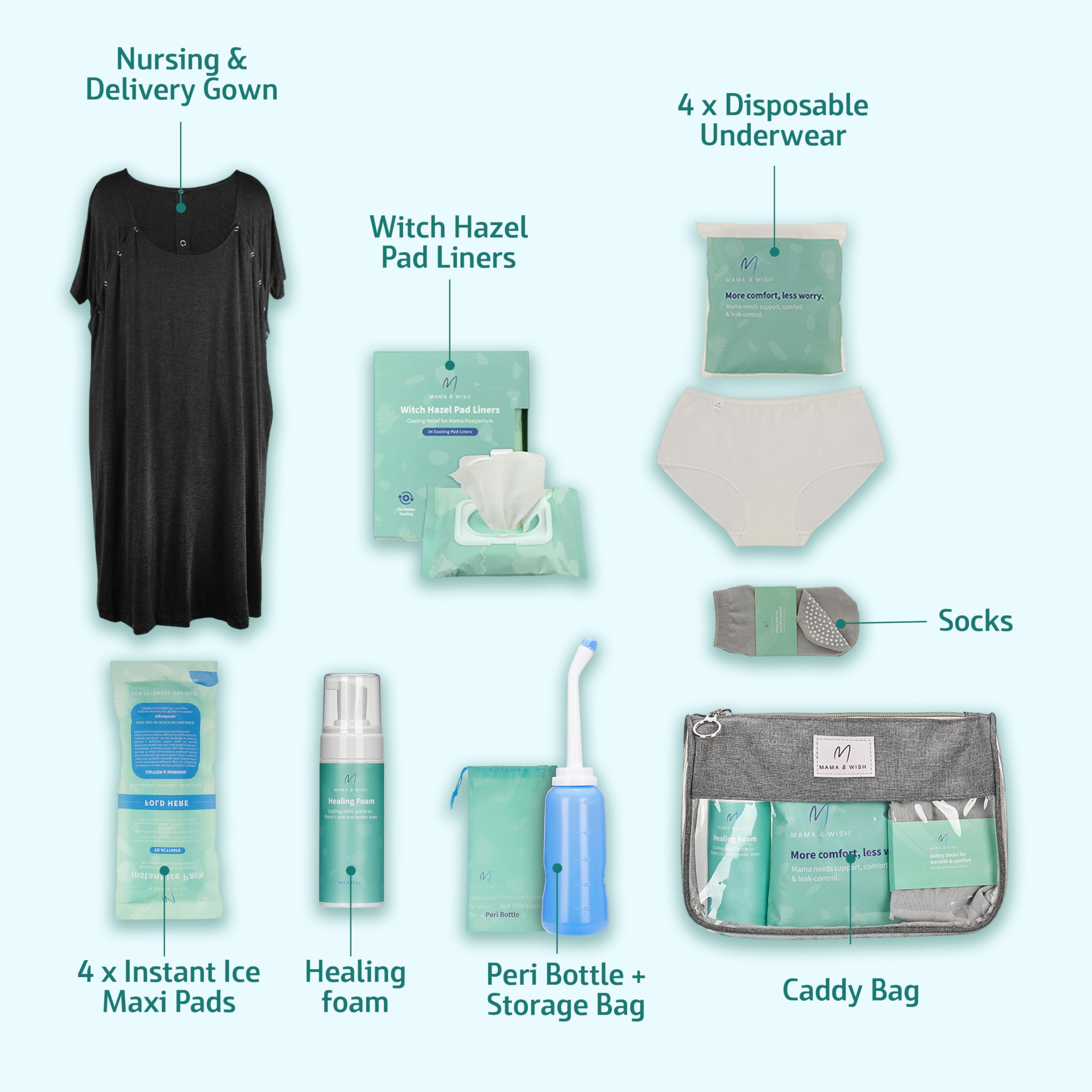 Mama & Wish delivery-gown-front-snaps illustrates breastfeeding access and medical-friendly design.